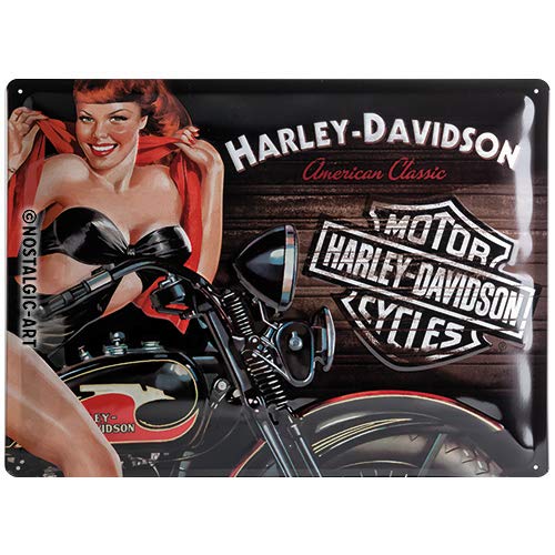 Nostalgic Art H D Biker Babe Red - Placa decorativa, metal, 30 x 40 cm, color negro y rojo
