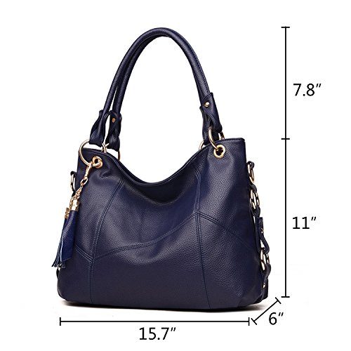 NOTAG Bolsos para Mujeres, Bolsos de PU Piel Manera Elegante Bandolera tote Hobo Satchel Bolso del Hombro (Azul marino)