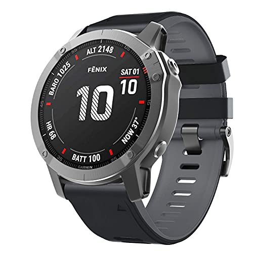 NotoCity Correa Compatible con Fenix 6X Easy Fit 26 mm Pulsera de Silicona para Fenix 6X/Fenix 6X Pro/Fenix 5X/Fenix 5X Plus/Fenix 3/Fenix 3 HR (Negro-Gris)