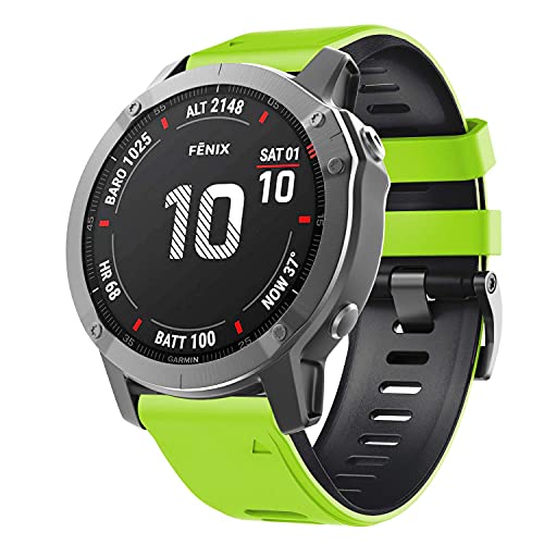 NotoCity Correa Compatible con Fenix 6X Easy Fit 26 mm Pulsera de Silicona para Fenix 6X/Fenix 6X Pro/Fenix 5X/Fenix 5X Plus/Fenix 3/Fenix 3 HR (Negro-Verde)