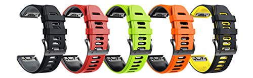 NotoCity Correa Compatible con Fenix 6X Easy Fit 26 mm Pulsera de Silicona para Fenix 6X/Fenix 6X Pro/Fenix 5X/Fenix 5X Plus/Fenix 3/Fenix 3 HR(5PC)