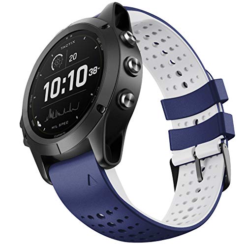 NotoCity Correa Compatible con Garmin Fenix 5/Fenix 6 Pro/Fenix 5 Plus/Fenix 6/Forerunner 945/Forerunner 935/Approach S60/Quatix 5 Correa de Silicona de 22 mm(Azul Oscuro-Blanco)