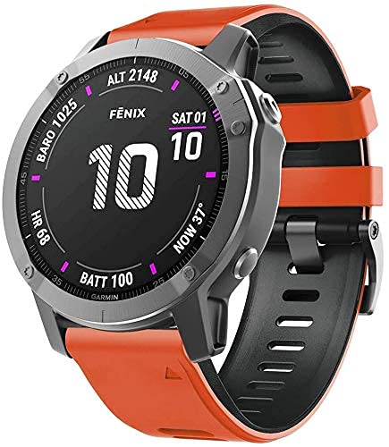 NotoCity Garmin Fenix 6 Correa, 22mm Easy-Fit Silicona Reemplazo Correa para Garmin Fenix 6/Fenix 6 Pro/Fenix 5/Fenix 5 Plus/Forerunner 935/945,no Adapta a Fenix 6X, 6s … (Negro+Naranja)