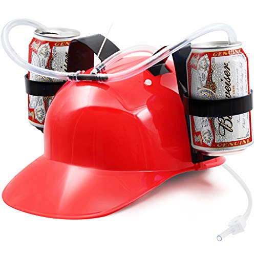 Novelty Place] Tragón Casco para Beber - Soporte para Lata Bebedor Gorra Casco con Pajita para Cerveza y Refresco - Fiesta Diversión - Rojo