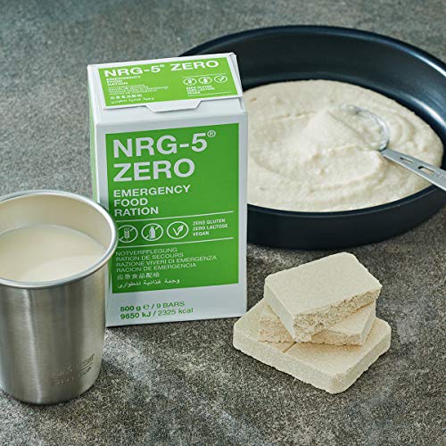 NRG-5 Zero - Tratamiento de emergencia sin gluten, 500 g, 5 x 9 barritas de supervivencia, equipamiento básico como EPA