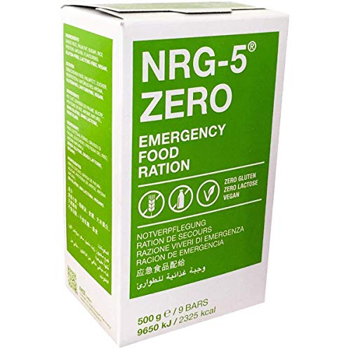 NRG-5 Zero - Tratamiento de emergencia sin gluten, 500 g, 5 x 9 barritas de supervivencia, equipamiento básico como EPA