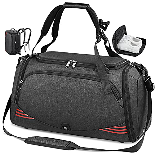 NUBILY Bolsa Deporte Hombre Bolsas Gimnasio Mujer Bolso Fin de Semana Viaje con Compartimento para Zapatos Gym Bag Impermeable Grande 40L Negro