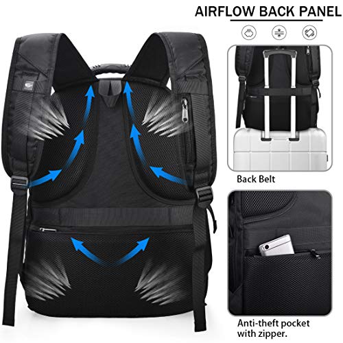 NUBILY Mochila para Portátil Hombre 17.3 Pulgadas Impermeable Mochilas Puerto USB 17 Pulgadas Trabajo Ordenador Viaje Negocio Multifuncional Mochila Daypacks Negro 45L