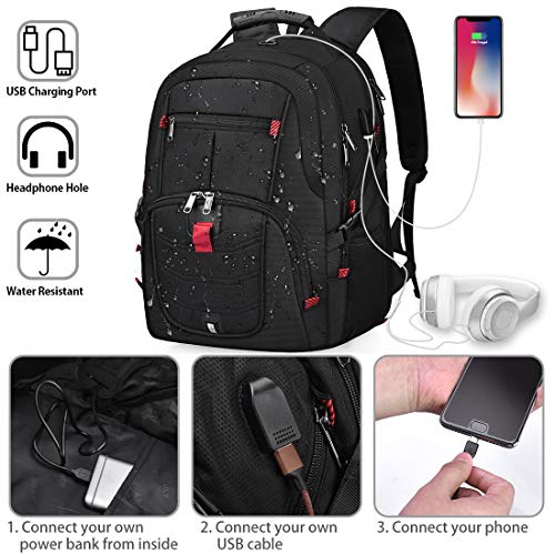 NUBILY Mochila para Portátil Hombre 17.3 Pulgadas Impermeable Mochilas Puerto USB 17 Pulgadas Trabajo Ordenador Viaje Negocio Multifuncional Mochila Daypacks Negro 45L