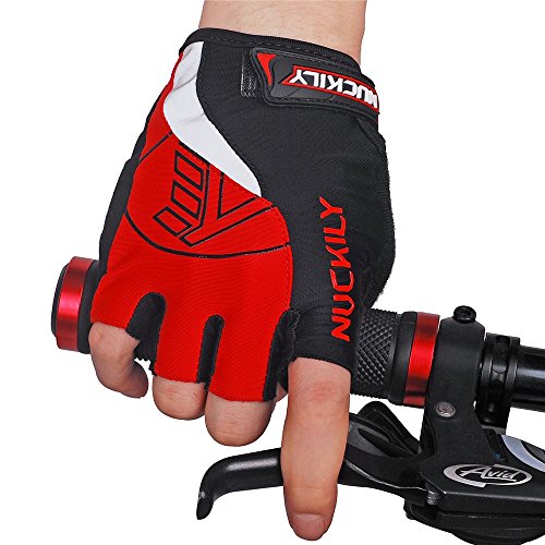 NUCKILY Breathable Mesh Fabric Cycling Gloves Red X-Large