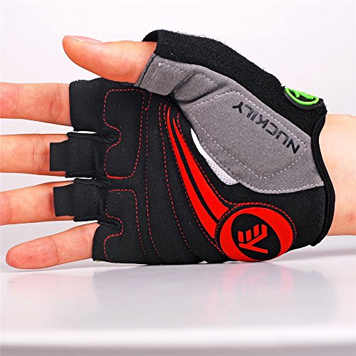 NUCKILY Breathable Mesh Fabric Cycling Gloves Red X-Large