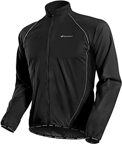 NUCKILY Chaqueta de Ciclismo de los Hombres Ligero Anti-UV Jersey a prueba de viento Resistente al Agua Abrigo Correr Cortavientos Impermeable al Aire Libre Ropa Depor, Hombre, MJ004 Negro, S