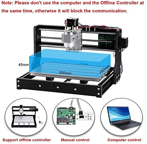 【Nueva versión】Máquina CNC 3018 Pro, TOPQSC GRBL Control Fresadora de PCB de 3 ejes, Talla de madera Fresado Máquina de grabado con el controlador fuera de línea, Area de Trabajo XYZ 300x180x45mm