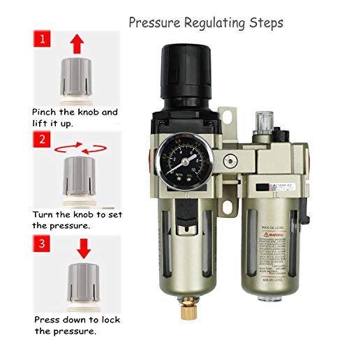 Nuevo separador de agua Reductor de presión Regulador de aire comprimido para compresor de aire comprimido, filtro de 1/4 pulg. Y neblina de aceite con tapa