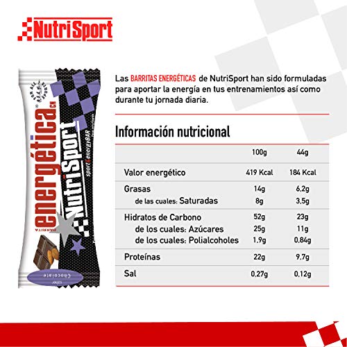 NUTRISPORT CLINICAL NUTRITION, S.A. – Barritas Energéticas para Deportistas, Sabor Chocolate Negro, Caja de 24 Barritas, 24x 44 gr