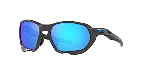 Oakley Men's OO9019A Plazma Asian Fit Rectangular Sunglasses, Matte Carbon/Prizm Sapphire, 59mm