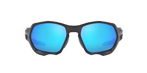 Oakley Men's OO9019A Plazma Asian Fit Rectangular Sunglasses, Matte Carbon/Prizm Sapphire, 59mm