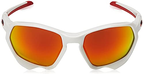 Oakley Men's OO9019A Plazma Asian Fit Rectangular Sunglasses, Polished White/Prizm Ruby, 59mm