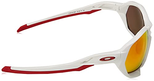Oakley Men's OO9019A Plazma Asian Fit Rectangular Sunglasses, Polished White/Prizm Ruby, 59mm