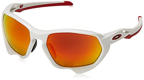 Oakley Men's OO9019A Plazma Asian Fit Rectangular Sunglasses, Polished White/Prizm Ruby, 59mm