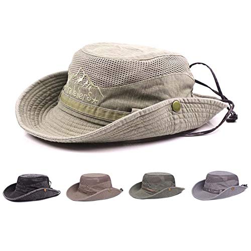 Obling Sombrero de Sol de algodón, protección UV, Sombrero de Verano Sombrero de Playa, Sombrero de Safari Sombrero de Pesca Plegable con Malla Transpirable y Correa Ajustable (Caqui)