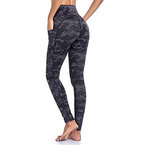 Occffy Leggings Mujer Fitness Cintura Alta Pantalones Deportivos Mallas para Running Training Estiramiento Yoga y Pilates P107(Gris Camuflaje S)