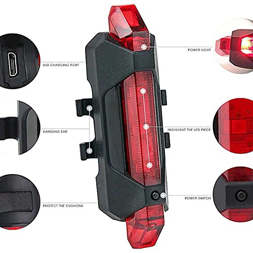 OcioDual Linterna 5 LED Rojos Parte Trasera de Bicicleta con Batería Recargable USB Impermeable Luz Roja para Seguridad