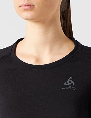 Odlo Suw Top Crew Neck L/S Natural 100% Merin Camiseta, Mujer, Black - Black, S