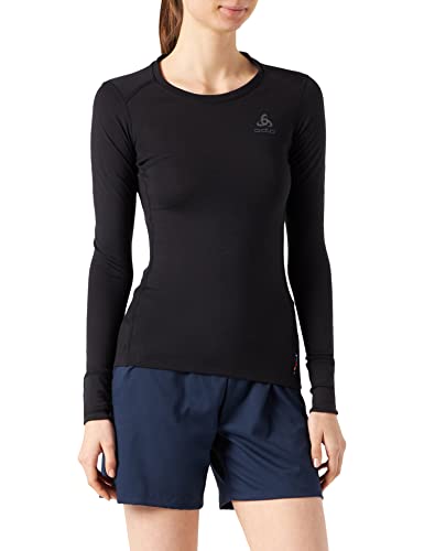 Odlo Suw Top Crew Neck L/S Natural 100% Merin Camiseta, Mujer, Black - Black, S