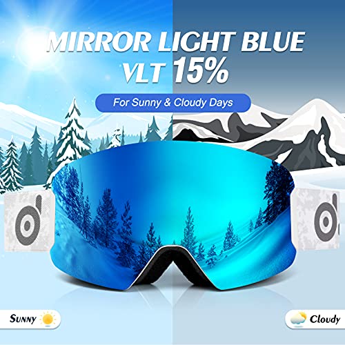 Odoland Gafas de Esquí para Niños y Adolescentes, Gafas Snowboard Antivaho, 100% Protección UV, Compatible con Cascos, Mascara de Esquí para Esquiar Snowboard Deportes de Invierno, Blanco-Azul