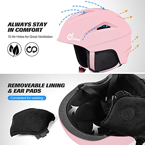 Odoland Kit Casco Esquí con Gafas Esquí, Casco Snowboard con Gafas Esquí para Hombres, Mujeres y Jóvenes, Casco Unisex a Prueba de Golpes y Viento, Set Casco Deportes Invierno, Rosa, S: 54-56 cm