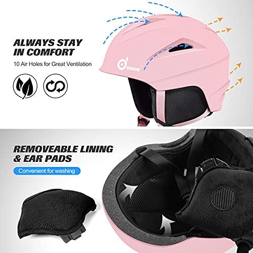 Odoland Kit Casco Esquí con Gafas Esquí, Casco Snowboard con Gafas Esquí para Hombres, Mujeres y Jóvenes, Casco Unisex a Prueba de Golpes y Viento, Set Casco Deportes Invierno, Rosa, S: 54-56 cm