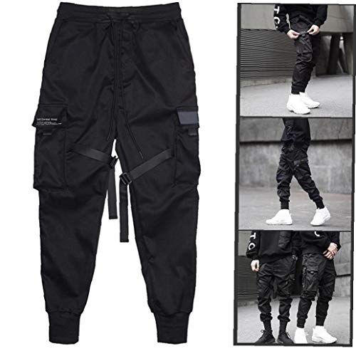 Odoukey Pantalones Hombre Moda Pantalones de Carga del Harem de los Pantalones El Traje de Hiphop del Punk del Basculador Deporte Hombres Muchachos de la Manera Negro S