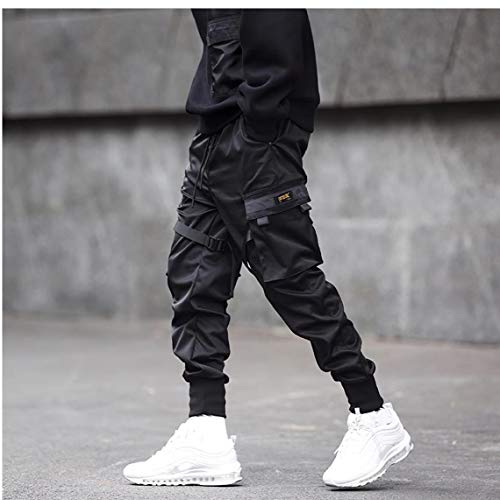 Odoukey Pantalones Hombre Moda Pantalones de Carga del Harem de los Pantalones El Traje de Hiphop del Punk del Basculador Deporte Hombres Muchachos de la Manera Negro S