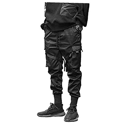 Odoukey Pantalones Hombre Moda Pantalones de Carga del Harem de los Pantalones El Traje de Hiphop del Punk del Basculador Deporte Hombres Muchachos de la Manera Negro S