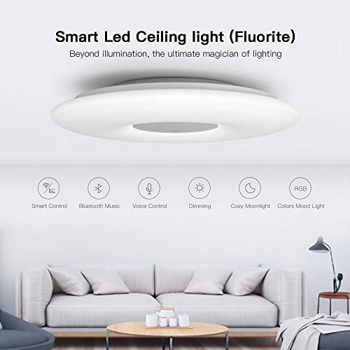 OFFDARKS LED Lámpara de techo,compatible con Amzon Alexa+Google Assistantpara,sala de estar, dormitorio, sala de niños,altavoz Bluetooth,brillo ajustable,Luz de color,APP + Control remoto φ39cm-55w