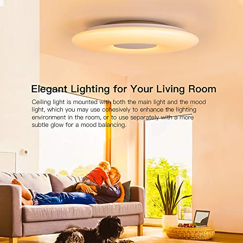 OFFDARKS LED Lámpara de techo,compatible con Amzon Alexa+Google Assistantpara,sala de estar, dormitorio, sala de niños,altavoz Bluetooth,brillo ajustable,Luz de color,APP + Control remoto φ39cm-55w