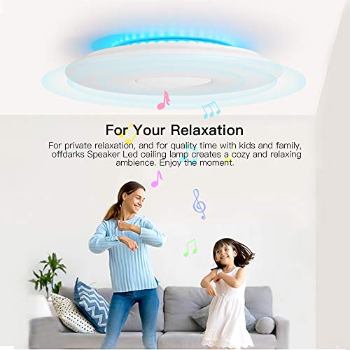 OFFDARKS LED Lámpara de techo,compatible con Amzon Alexa+Google Assistantpara,sala de estar, dormitorio, sala de niños,altavoz Bluetooth,brillo ajustable,Luz de color,APP + Control remoto φ39cm-55w