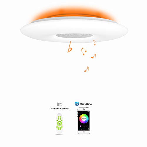 OFFDARKS LED Lámpara de techo,compatible con Amzon Alexa+Google Assistantpara,sala de estar, dormitorio, sala de niños,altavoz Bluetooth,brillo ajustable,Luz de color,APP + Control remoto φ39cm-55w