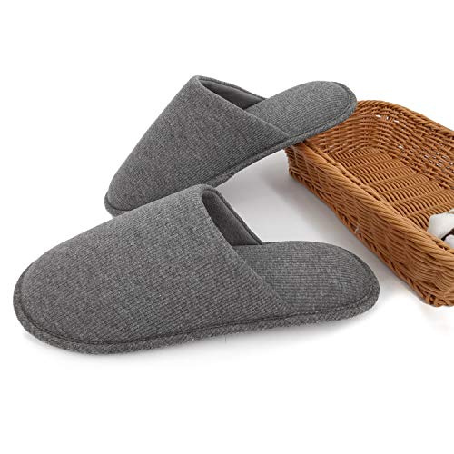 ofoot Zapatillas Estar por Casa Hombre Verano Algodón Orgánico Acogedoras, Pantuflas Planos Espuma Viscoelástica Lavables，Suela de Goma Antideslizante（Gris Oscuro,43/44 EU)