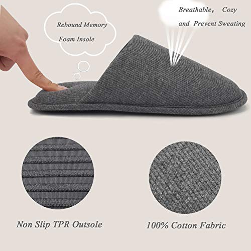 ofoot Zapatillas Estar por Casa Hombre Verano Algodón Orgánico Acogedoras, Pantuflas Planos Espuma Viscoelástica Lavables，Suela de Goma Antideslizante（Gris Oscuro,43/44 EU)