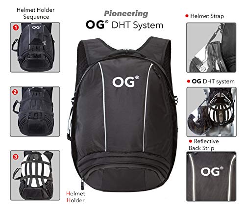 OG Online & Go EZ-Rider Mochila Moto Negra 25L, Bolsa Porta-Cascos, Correa Casco Moto, Antirrobo, Impermeable, Portátil, Reflectante