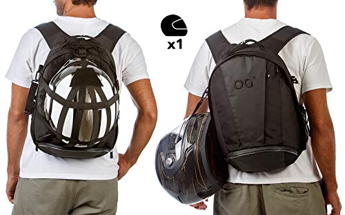 OG Online&Go EZ-Rider2 Mochila Moto Negra 24L, Bolsa Porta-Casco Motorista, Correa Casco, Impermeable, Portátil, Reflectante (Logo Negro)