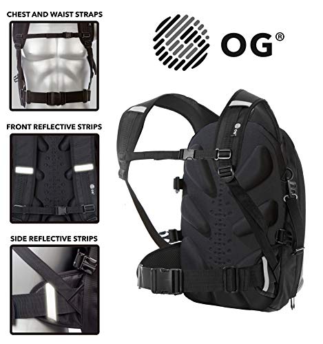 OG Online&Go EZ-Rider2 Mochila Moto Negra 24L, Bolsa Porta-Casco Motorista, Correa Casco, Impermeable, Portátil, Reflectante (Logo Negro)