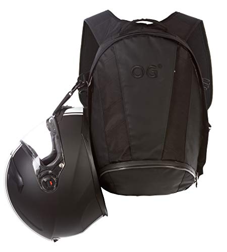 OG Online&Go EZ-Rider2 Mochila Moto Negra 24L, Bolsa Porta-Casco Motorista, Correa Casco, Impermeable, Portátil, Reflectante (Logo Negro)