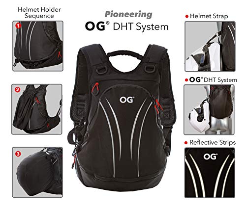 OG Online&Go Roadrunner Mochila Moto Negra Impermeable Ligera, 20L, Bolsa Porta-Casco Moto, Correa Casco, Ciclismo, Antirrobo, Portátil, Reflectante