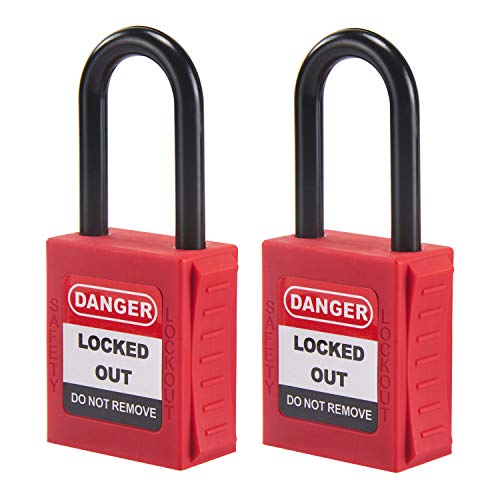 OHMOTOR Candado de seguridad, Bloqueo de seguridad 2 paquetes, Clave diferente (1-1/2" Insulated Shackle)