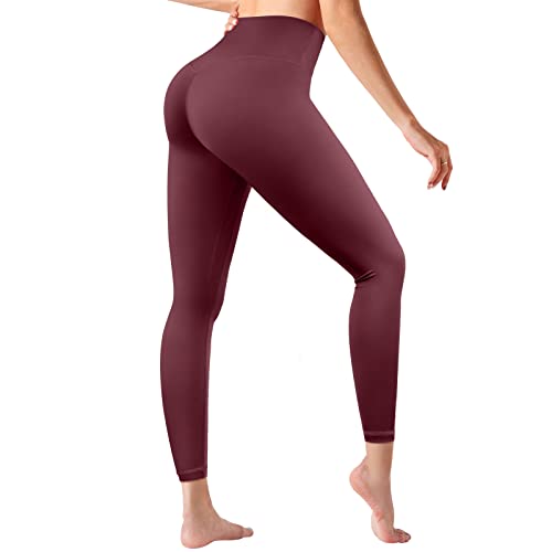 Oielai Leggings Mujer de Cintura Alta, Pantalon Leggings Deporte Yoga Mujer Suaves, on Bolsillo Interior,para Running Training Fitness Yoga, Vino Rojo, S