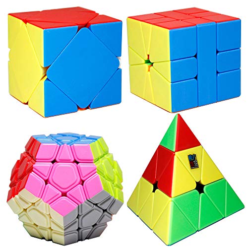 OJIN MoYu MOFANGJIAOSHI Cubing Classroom MFJS Meilong Series Cube Bundle Megaminx & Skewb & Square-1 & Pyramid Bright Cube con Paquete de Regalo + Cuatro Cubos trípodes (Sin Etiqueta)