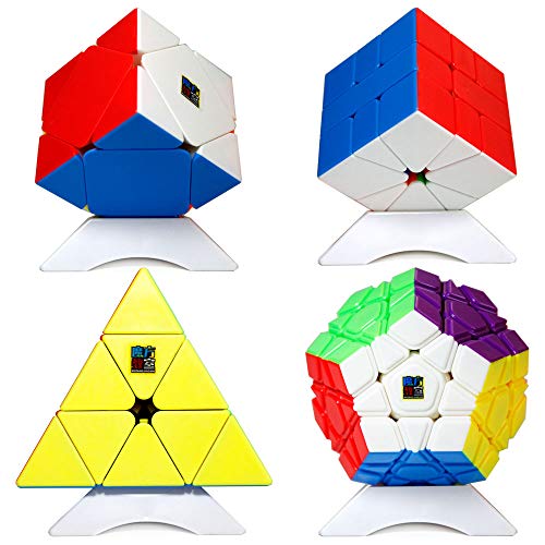 OJIN MoYu MOFANGJIAOSHI Cubing Classroom MFJS Meilong Series Cube Bundle Megaminx & Skewb & Square-1 & Pyramid Bright Cube con Paquete de Regalo + Cuatro Cubos trípodes (Sin Etiqueta)